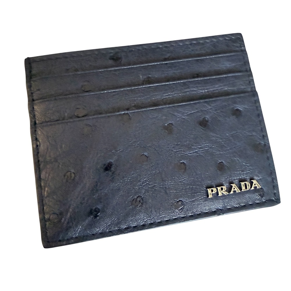 Prada Baltico Ostrich Leather Card Holder Wallet 2MC223 Struzzo‎ Navy Blue Italy